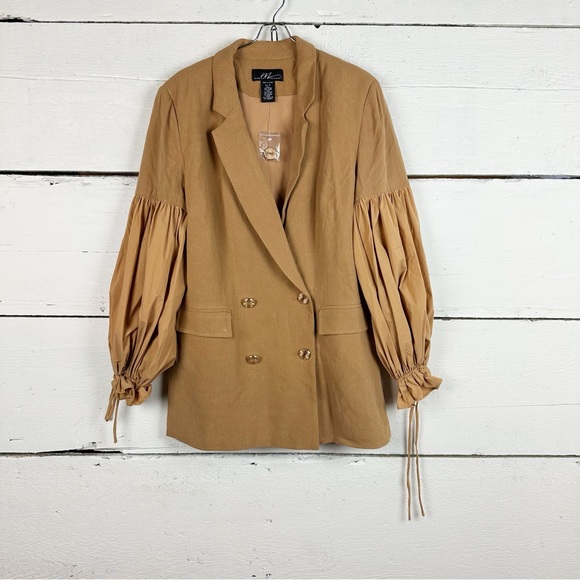 Midnight Velvet Khaki Puff Sleeve Blazer Jacket L - Picture 4 of 7